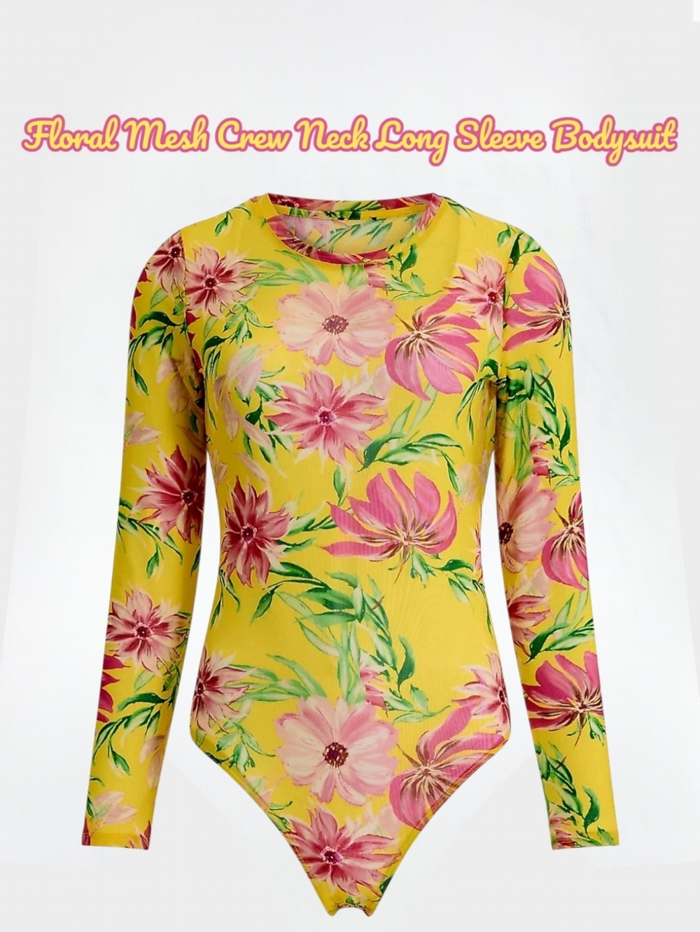 Floral Mesh Crew Neck Long Sleeve Bodysuit